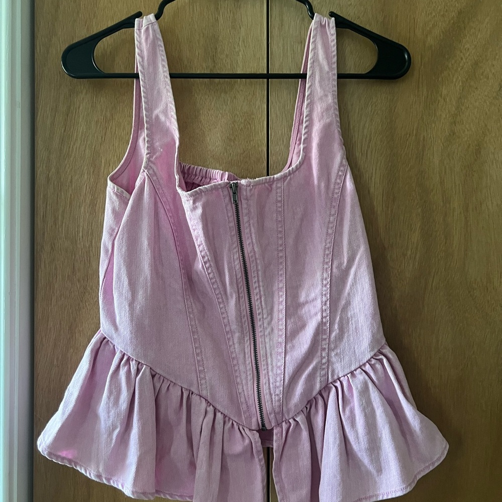 Pink Peplum Zip-Up Top